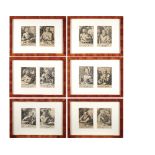 A set of six antique etchings Decorated with religious scenes, framed 28x39 cm.