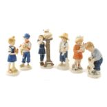 A lot of porcelain figures (5) Five Bing & Grondahl and one Royal Copenhagen, marks under the