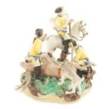 A Nymphenburg porcelain group "Deer hunt", marked and dated under the base 1975 20x21x21 cm.