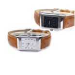 A Jaeger Le Coultre Reverse Memory steel wristwatch Double face watchcase 38x24 mm and double dial