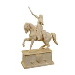 A French ivory sculpture modelled as "The Maid of Orléans", Joan of Arc. The ivory base is decorated