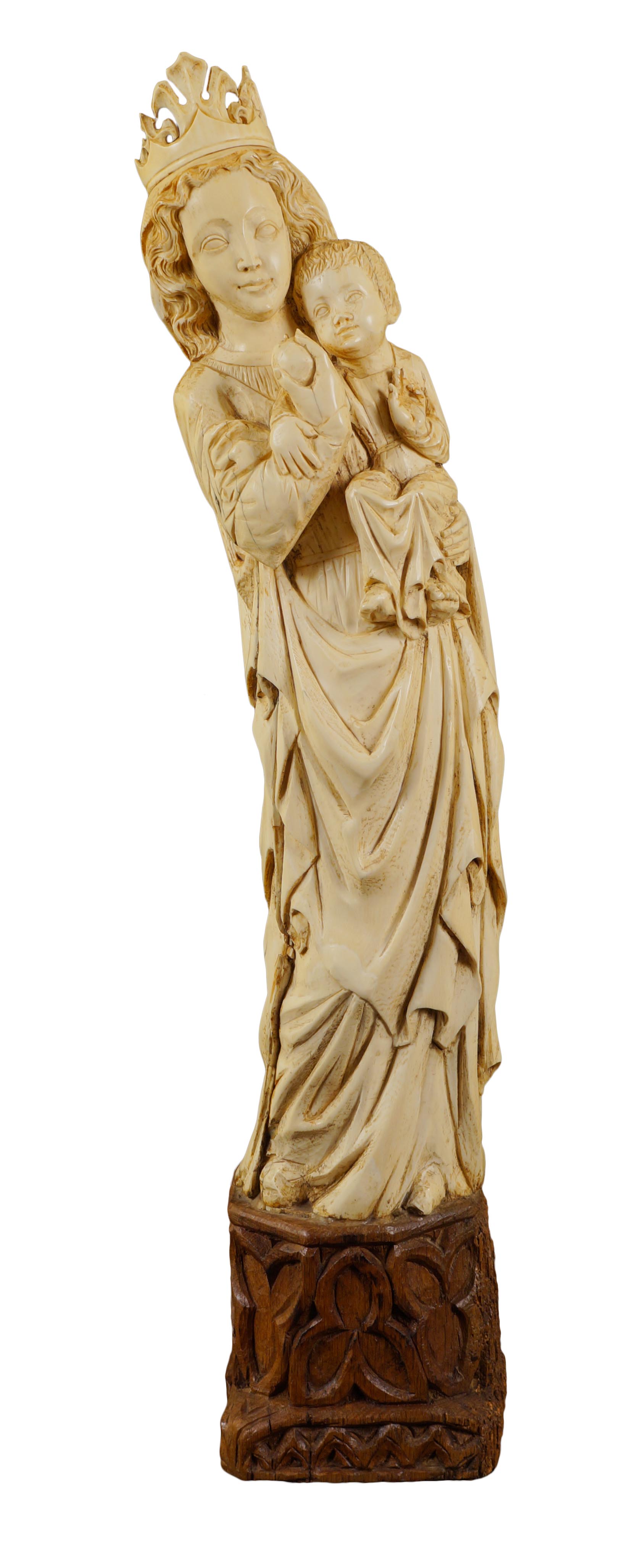 An important French Gothic ivory sculpture the extraordinary statue of the Virgin Mary with Child