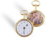 A Veigneur and Humbert 18K gold and enamel pocket watch The ground is decorated with a miniature