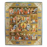 Icon of the twelve feasts Tempera on board, with gold applications. In good conditions. Russia,