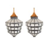 A pair of electrified lanterns Metal structure with satined glass current manufacture 56x45 cm.
