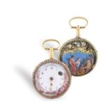 An Esquivillon & Dechoudens 18K gold and enamel pocket watch White dial with Arabian numbers and a