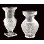 A lot of two cut-crystal vases Different manufacture and shapes 20th century h. 21 - 18,5 cm.