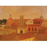 Carlo Quaglia "Panorama of the Campidoglio gardens", oil on masonite, 1964, signed on the lower
