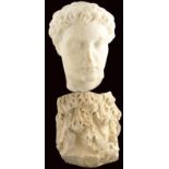 A white marble head and a fragment of a Corinthian capital Wears and losses, nose with evident