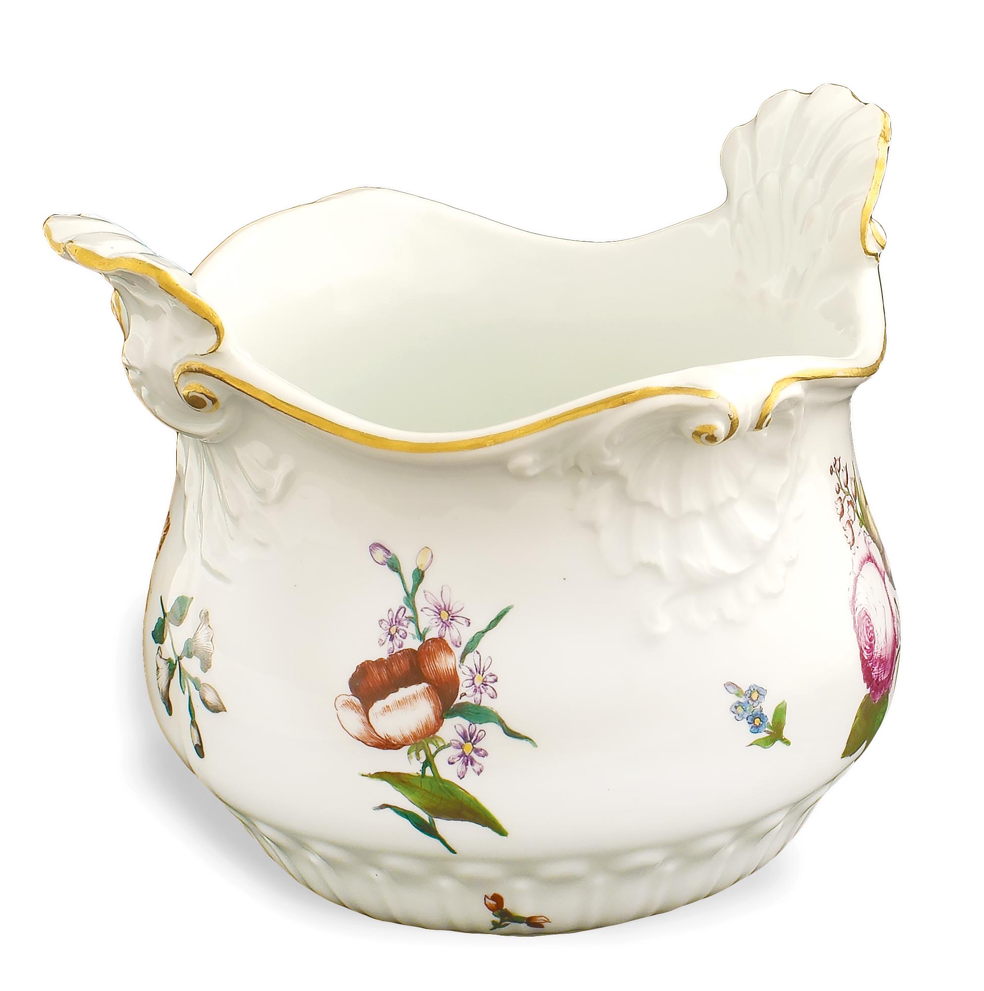 A small Meissein porcelain bottle cooler Floral decorations and gilt rim, mark under the base 19th