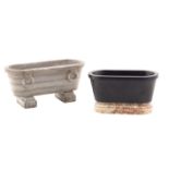 A pair of small Roman marble baths made of  Belgian Black and Bardiglio grey on differently shaped