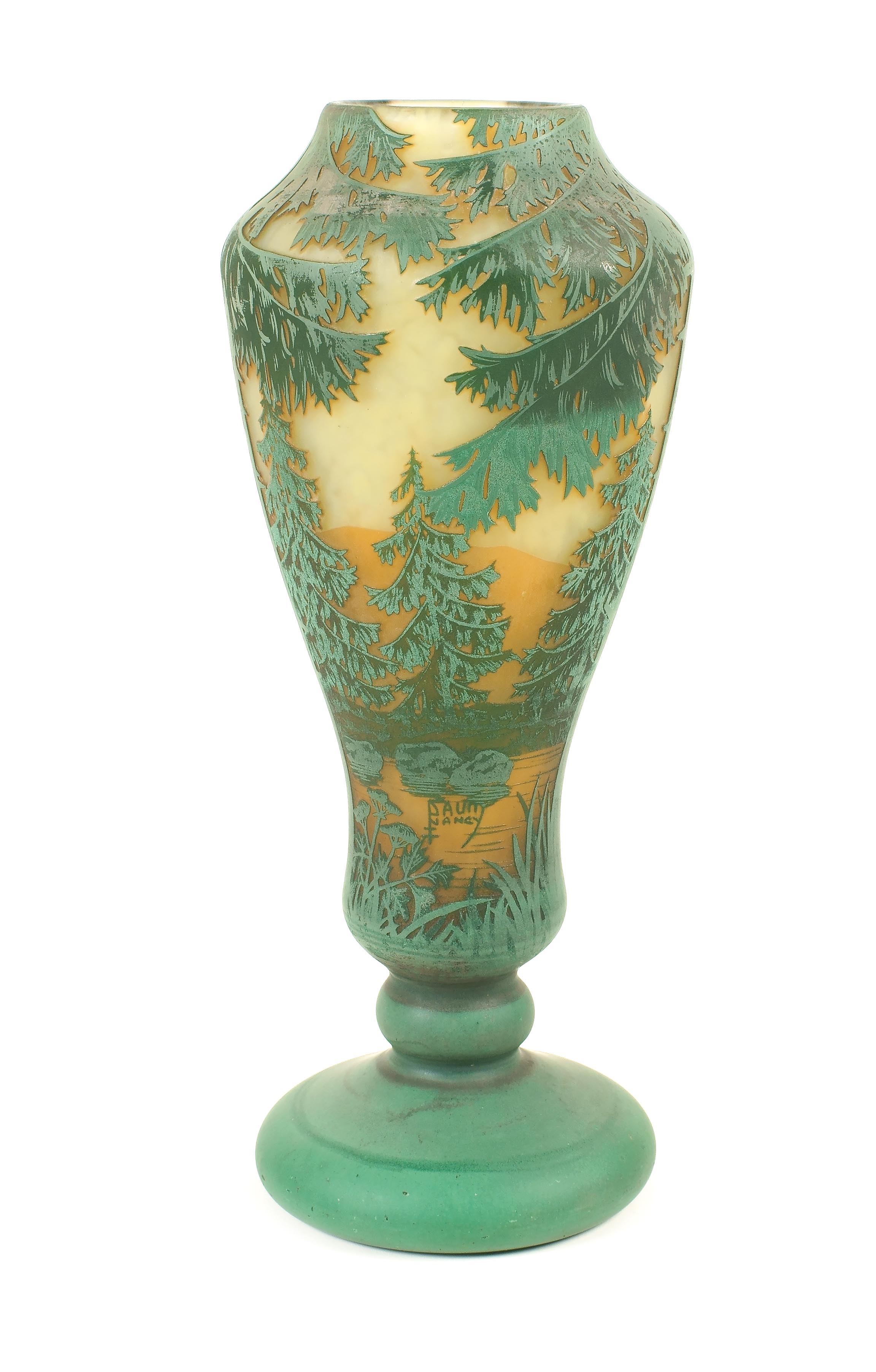 Daum Frerès Cameo glass decorated with trees and landscape scenes, signed and in perfect