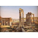 An Italian micromosaic plaque Representing the view on the Imperial forum with the arc of