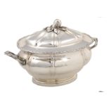 An Italian silver tureen Scalloped form and milled border with scroll-shaped handles 20th century