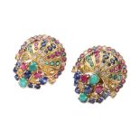 A pair of 18K gold, sapphire, emerald and ruby Moroni earrings Decorated with rubies, sapphires,