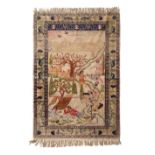 A figurative Anatolia rug Herbal colors and cotton foundation with wool pile and silk finishing