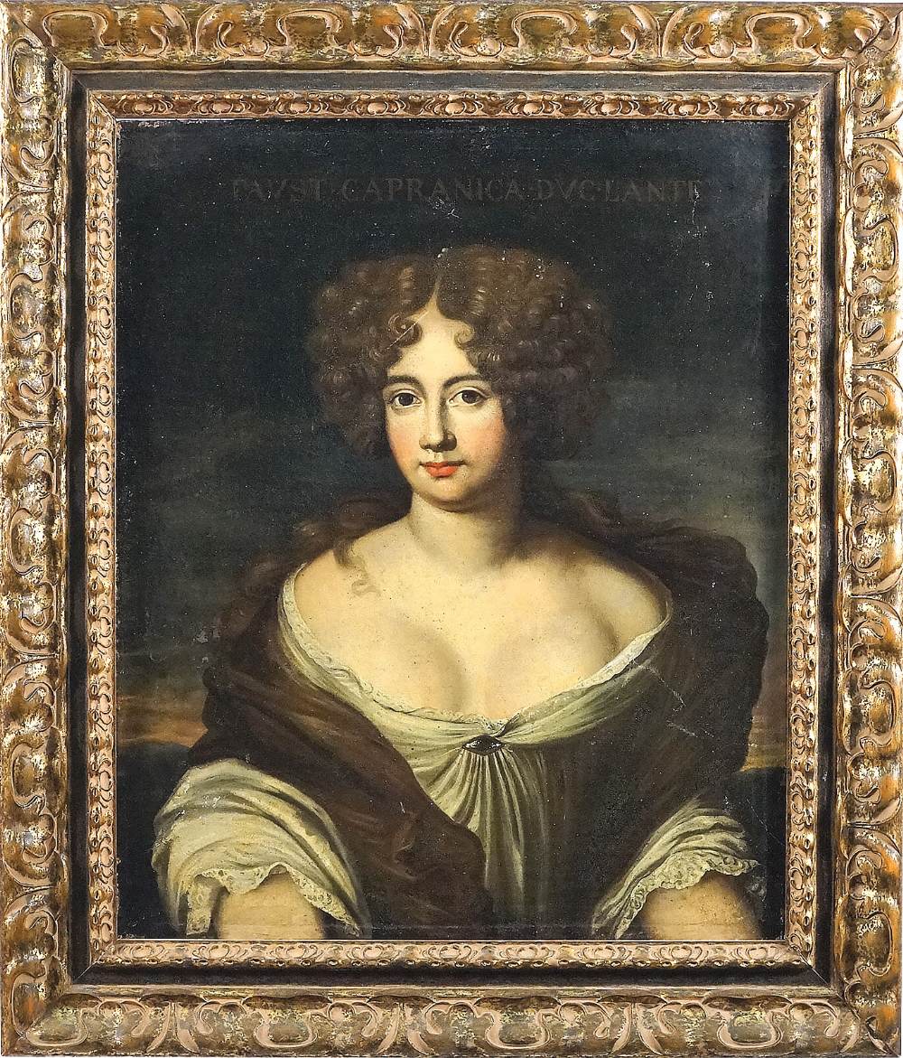 Workshop of Jacob Fernad Voet "Portrait of Ortensia Mancini", oil on canvas, with giltwood frame.