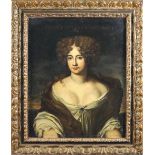 Workshop of Jacob Fernad Voet "Portrait of Ortensia Mancini", oil on canvas, with giltwood frame.