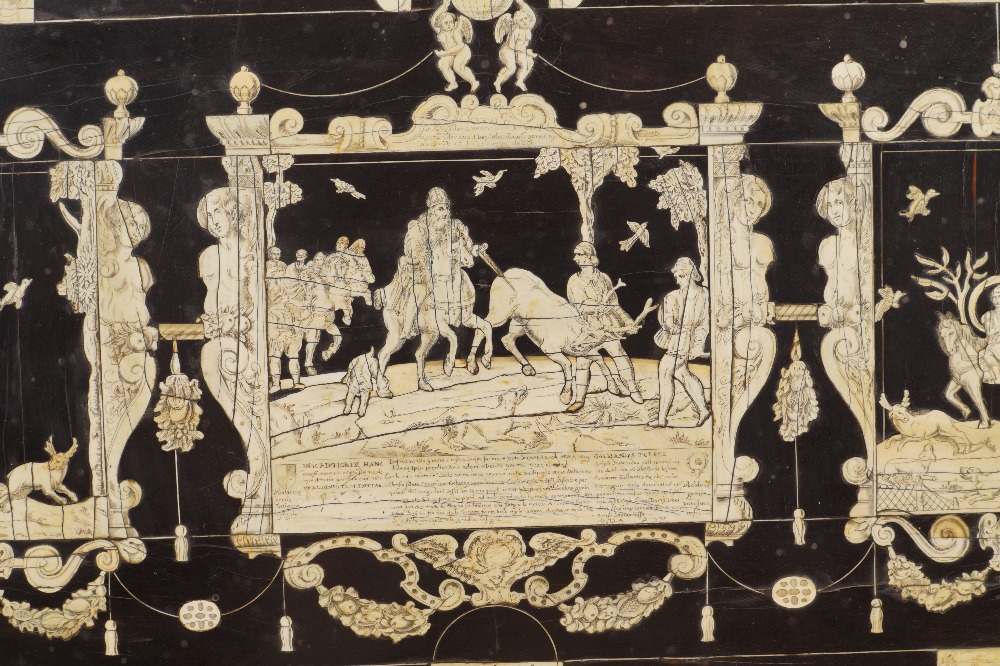 A rare pair of Italian ebonized wood and ivory tables richly decorated all over the top with ivory - Image 3 of 8