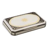 A French silver and white Guillochè enamel tobacco box dim.: 1,5x9x6,5 cm. early 20th century peso