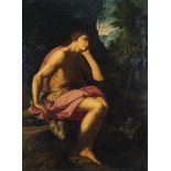 Tuscanian school 
18th century
"John the baptist in the desert", oil on relined canvas,