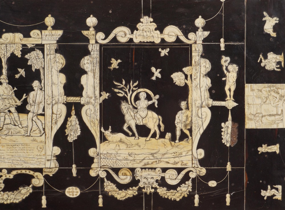 A rare pair of Italian ebonized wood and ivory tables richly decorated all over the top with ivory - Image 5 of 8