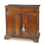 An Italian walnut credenza rectangular top with one drawer and two doors. Conditions: The