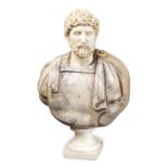 An Italian marble bust Modelled as the Roman Emperor Hadrian Rome, late 19th century 80x40x20 cm.