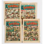 Dandy (1941) 195-198. Bright covers, cream/light tan pages. 197 some corner pieces torn away [gd],