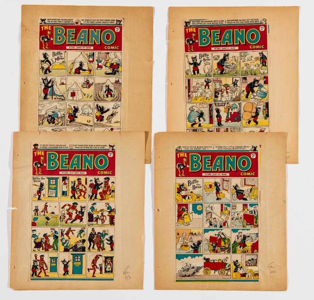 Beano 333-336 (1948).  Four consecutive front cover printer's proofs, each signed off for