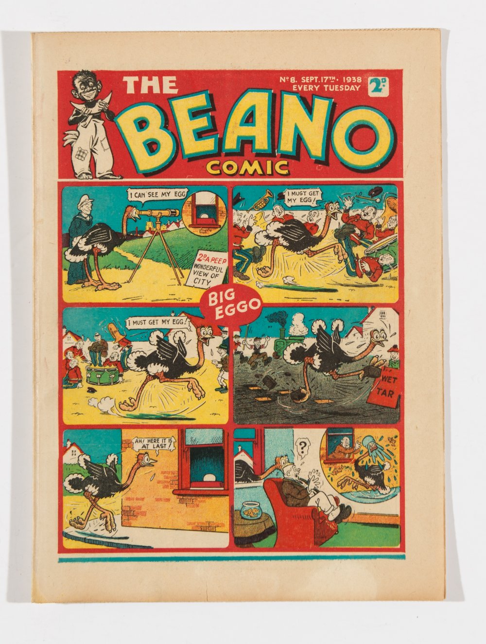 Beano No 8 (1938). Bright, fresh covers, cream pages. Only a handful of copies known to exist. ½ ins