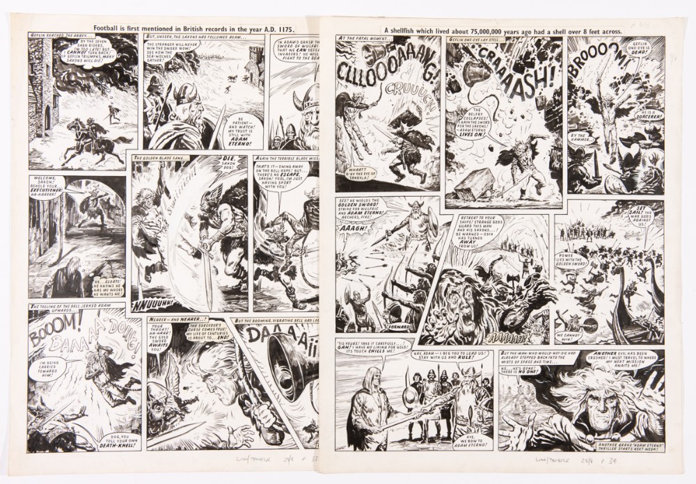 Adam Eterno original double page artwork (1971) by Solano Lopez for Lion and Thunder 28 Aug 1971. In