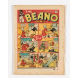 Beano No 17 (1938). Bright cover with worn margin overhangs and 3 x 2 ins lower corner piece torn