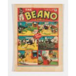 Beano No 8 (1938). Bright cover with lower margin corner piece torn away on cover and first page.