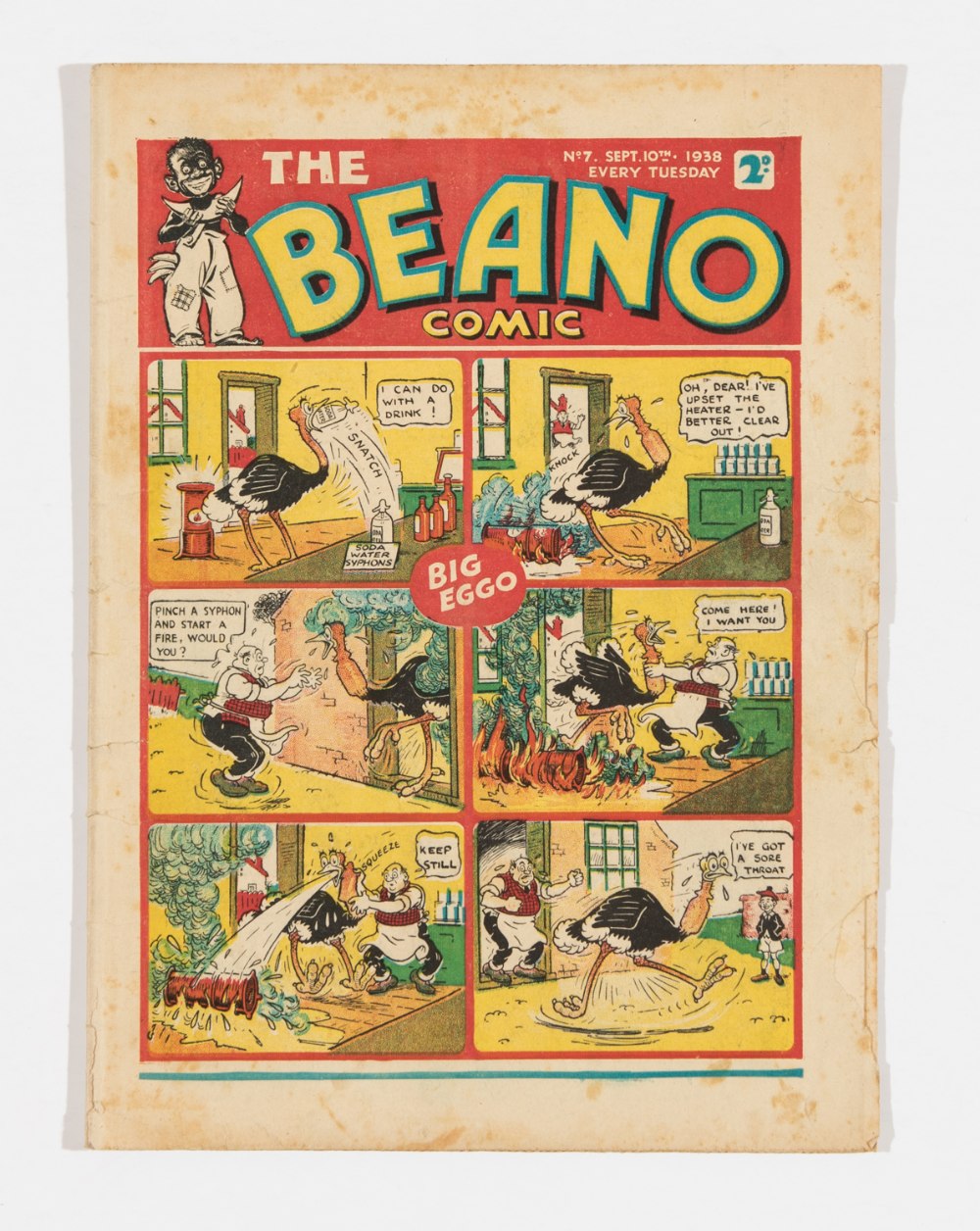 Beano No 7 (1938). Bright cover with two thumb-size margin pieces missing from RH edge. Pg 3 has 7