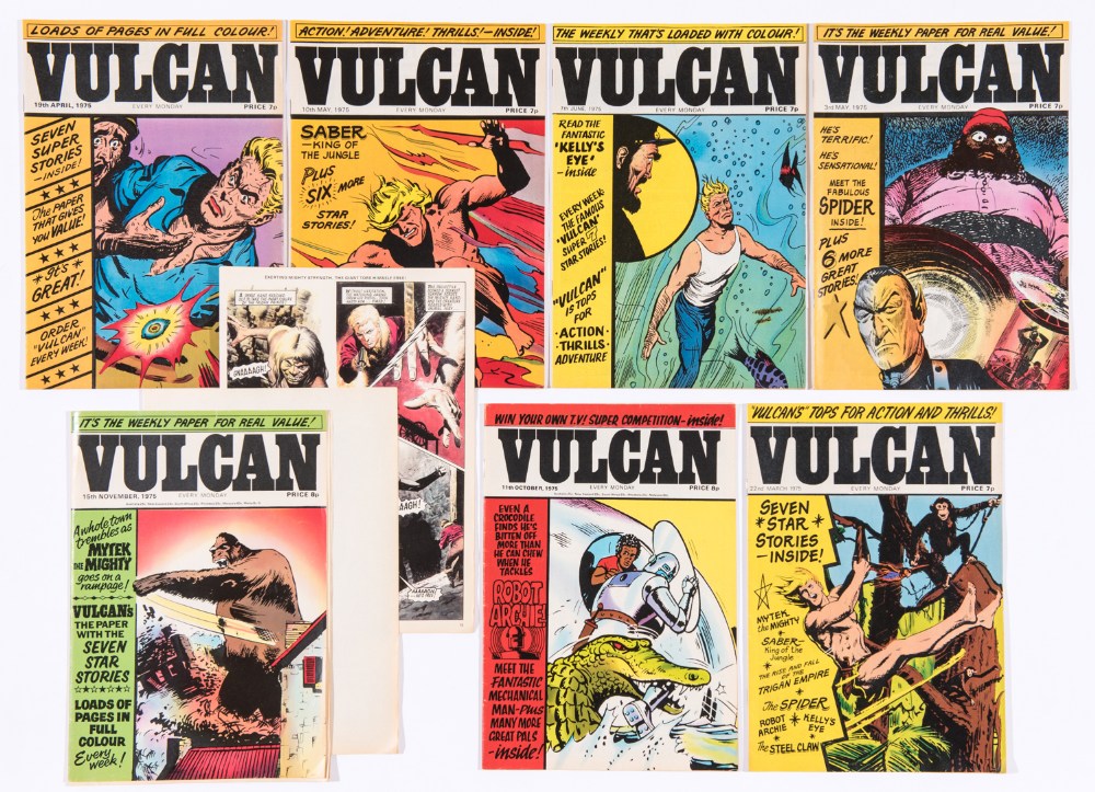 Vulcan (1975) Scottish editions 4, 8, 10, 11. With proof copy UK edition No 9 (with changed original