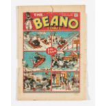 Beano No 19 (1938). Worn, torn cover with top corner piece and thumb-size spine piece torn away [
