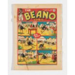 Beano No 9 (1938). Worn, torn cover in 3 pieces but complete. Two small margin pieces torn away.