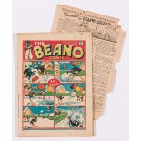 Beano No 24 (1939). Bright cover with spine and edge tears, centre page margin pieces missing (not