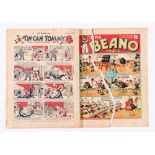 Beano No 25 (1939). Torn cover in two pieces, no loss. 7 ins back cover tear, no loss [gd]