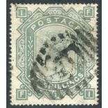 1867 Wmk Maltese Cross 10s grey green, U with barred oval 'R' cancel, repaired at top, SG.128. (1)