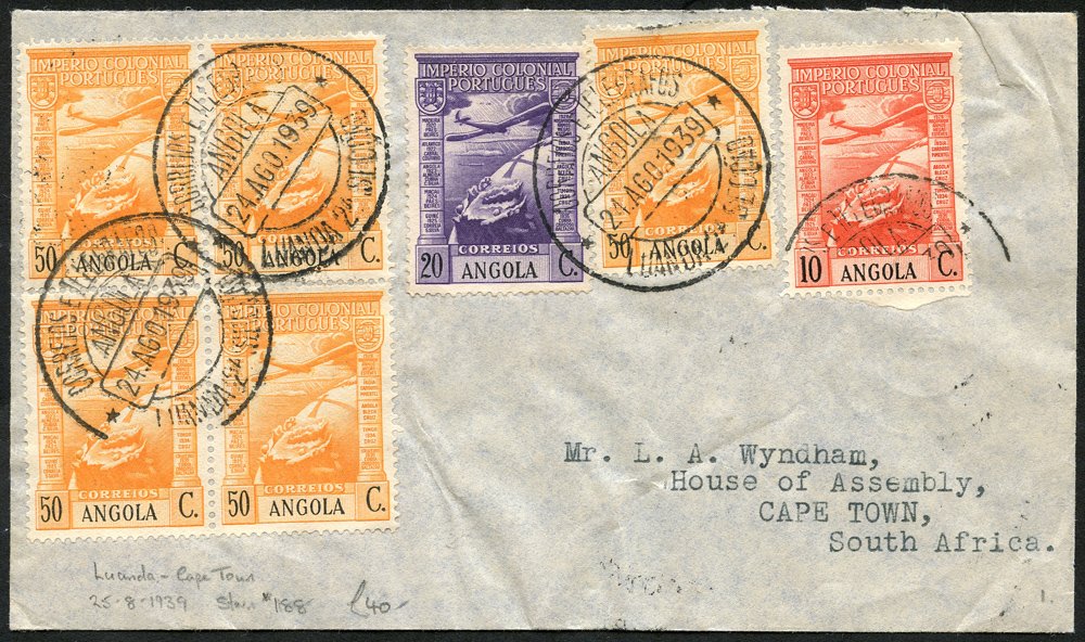 First flight covers (18) incl. ANGOLA 1939 Aug 25th 1st flight SAA Luanda - Cape Town, MOZAMBIQUE (