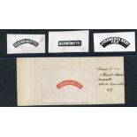 1904 proof impressions of a red 'JUDICATURE FEE' hand stamp on laid paper, affixed to a portion of a