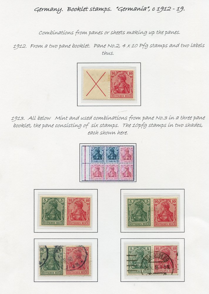 1912 Germany combinations from booklet panes 'X' label + 10pf M, Mi.W4B (Cat. 420€), 5pf + 10pf both