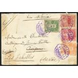 1914 envelope addressed to France bearing 1s orange (SG.157), 2s green (SG.159), 3s carmine (SG.160)