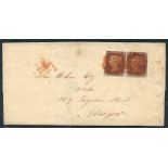 Plate 14 IE/IF horizontal pair with red Maltese Cross cancels cut into left side o/w clear to