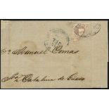 CUBA 1873 wrapper to Catalmia de Guaso, franked bisected 50c, tied by 'pineapple' cancel of