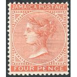 1870-83 4d brown orange, fine M, SG.11. (1) Cat. £300 Symbol:  J