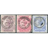 1883 2/6d & 5s - each bear Quayside, Newcastle on Tyne c.d.s, complete strikes, 10s cancelled by