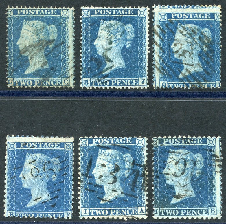 1854-55 2d Stars group of six, good to FU examples, SG.20a & five in range of SG.19/20, 34/35. (6)